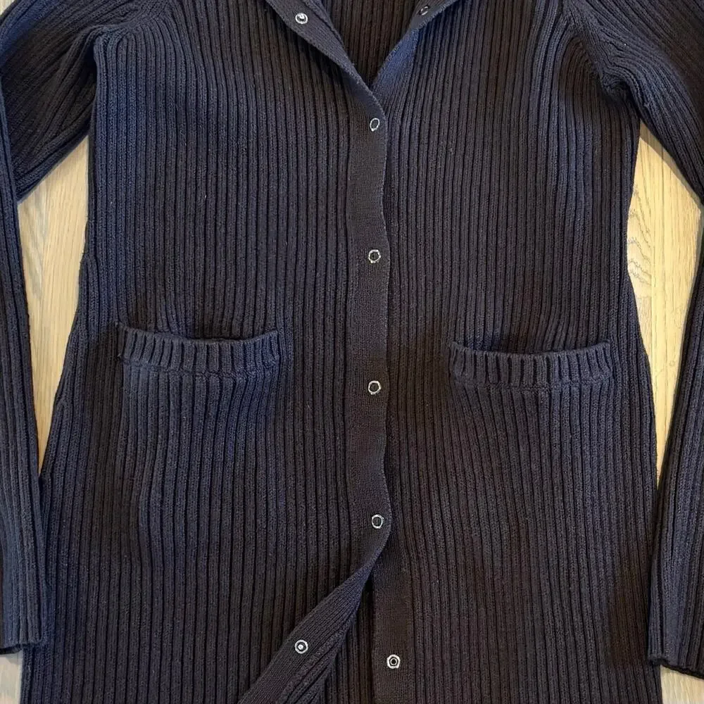 VTG Y2K Jones New York Heavy Long Cardigan Sweater Duster Brown Womens Large - Picture 3 of 7